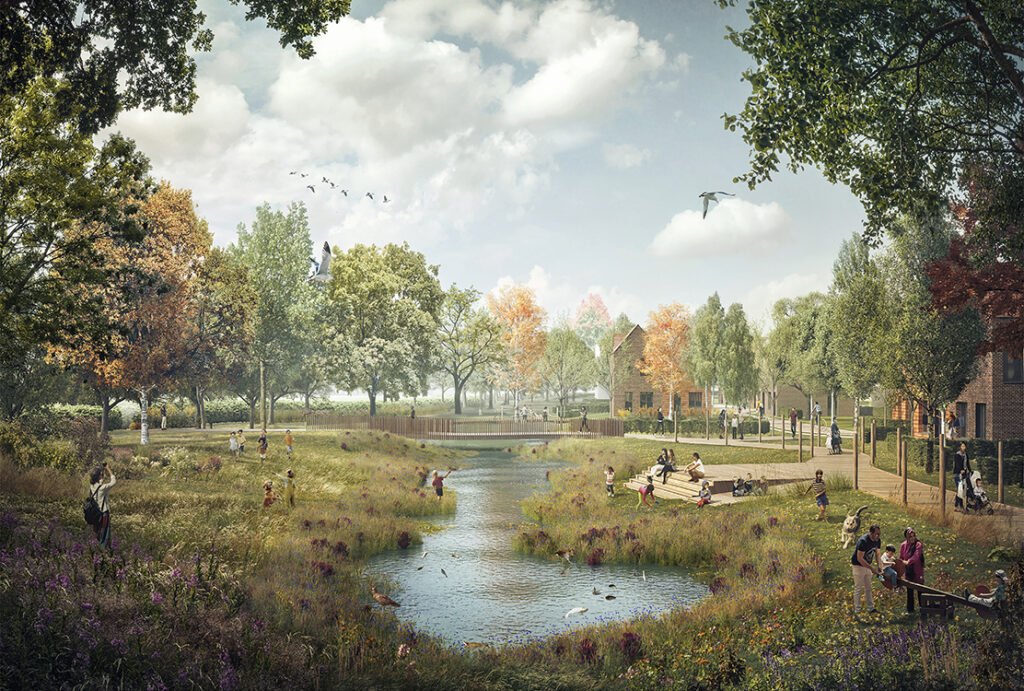 Orchard Farm shaped around communal meadows, Ashford, Kent